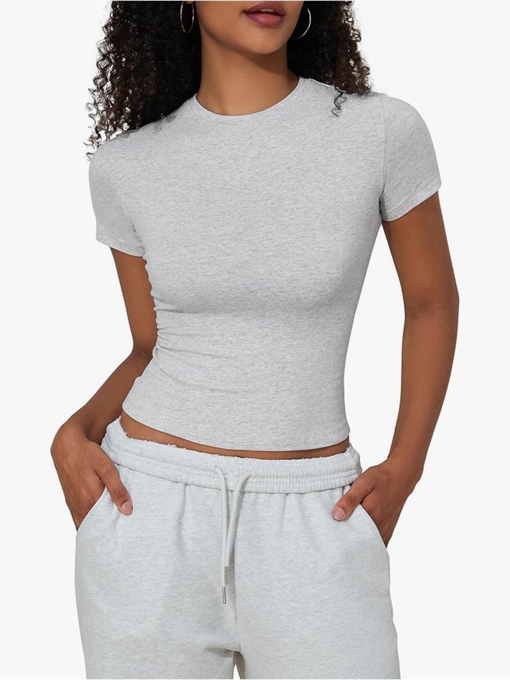 Women Crewneck Cotton Short Sleeve Top in Light Gray Brand New without tags
